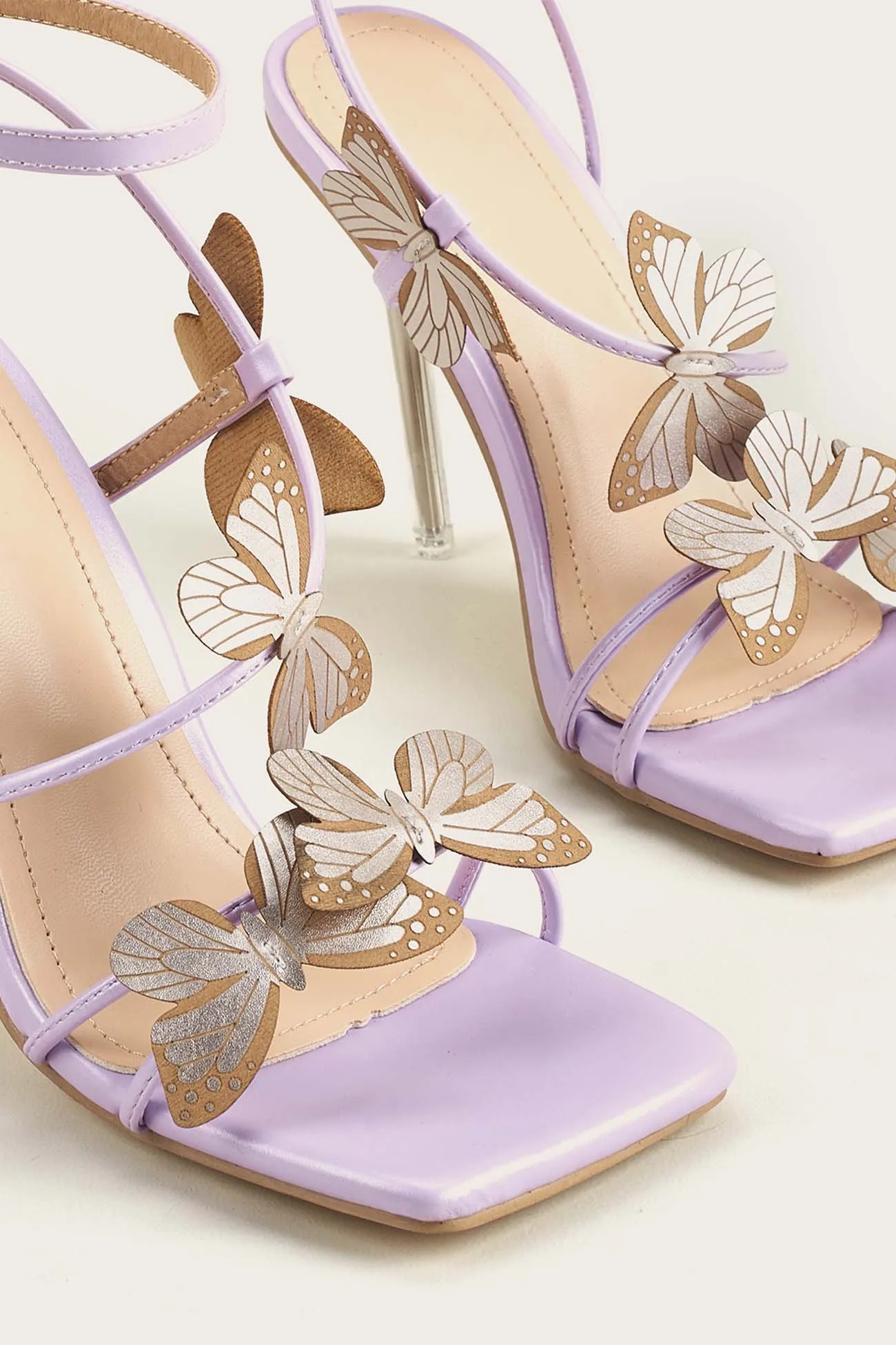 Amozae-Butterfly Square Toe Ankle Strap Stiletto High Heels