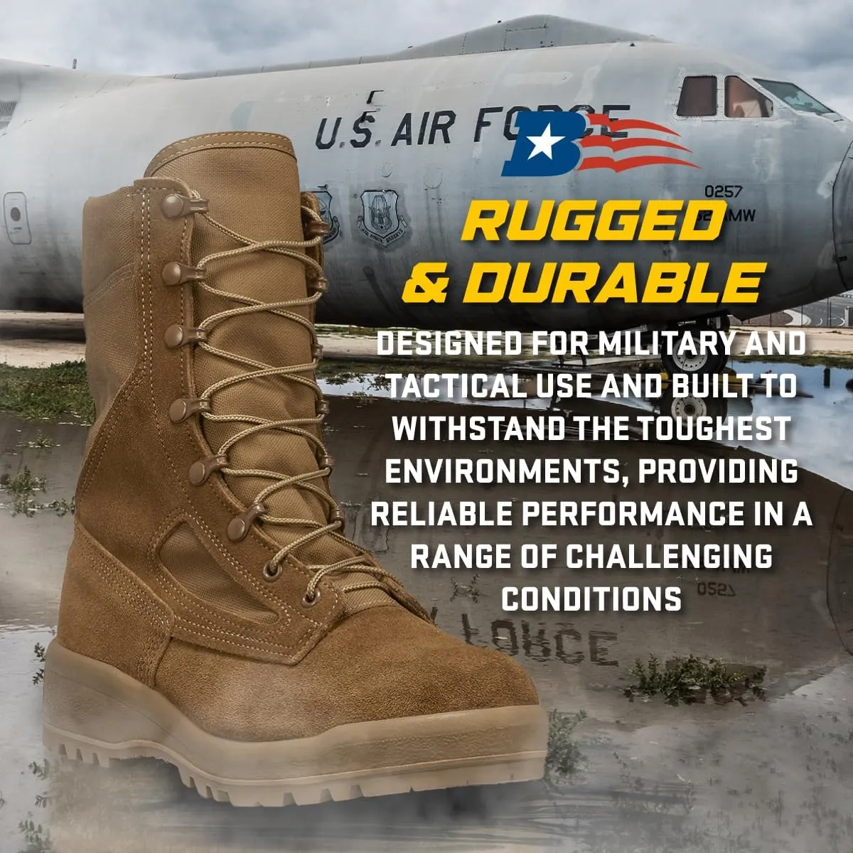Belleville C300 ST 8 Inch Army OCP ACU Hot Weather Steel Toe Combat Boots For Men - Coyote Brown Cattlehide Leather Boots Safety Rated For Electrical Hazards (EH)