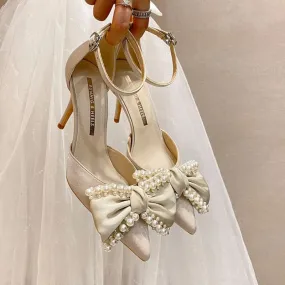 Bow Design WhiteTrendy Elegant  Pumps Heel