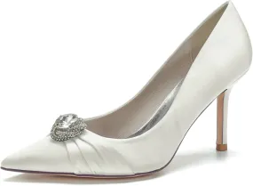 Bridal Shoes Women's Closed Toe Stiletto Bridal Evening Party Wedding Dress Shoes with Crystal,Ivory,8