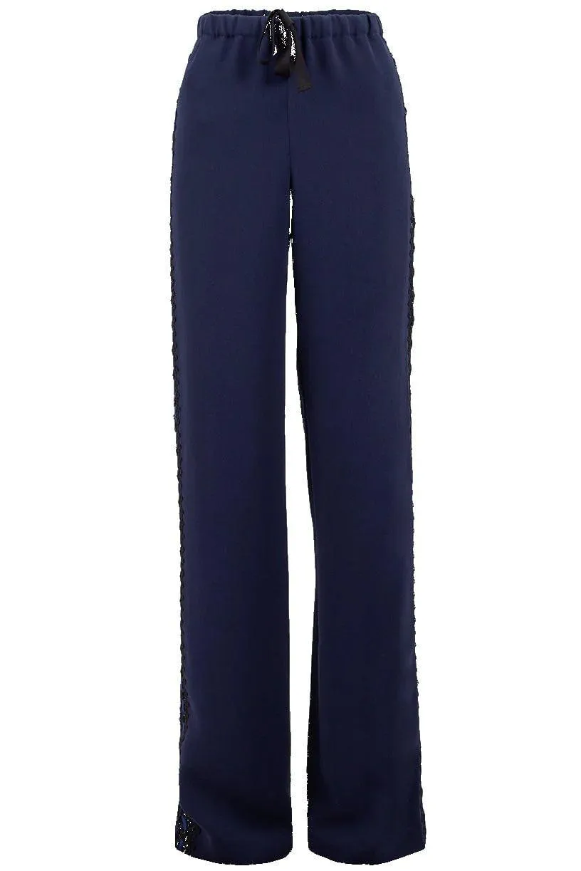 Drawstring Crepe Pant with Lace Sides