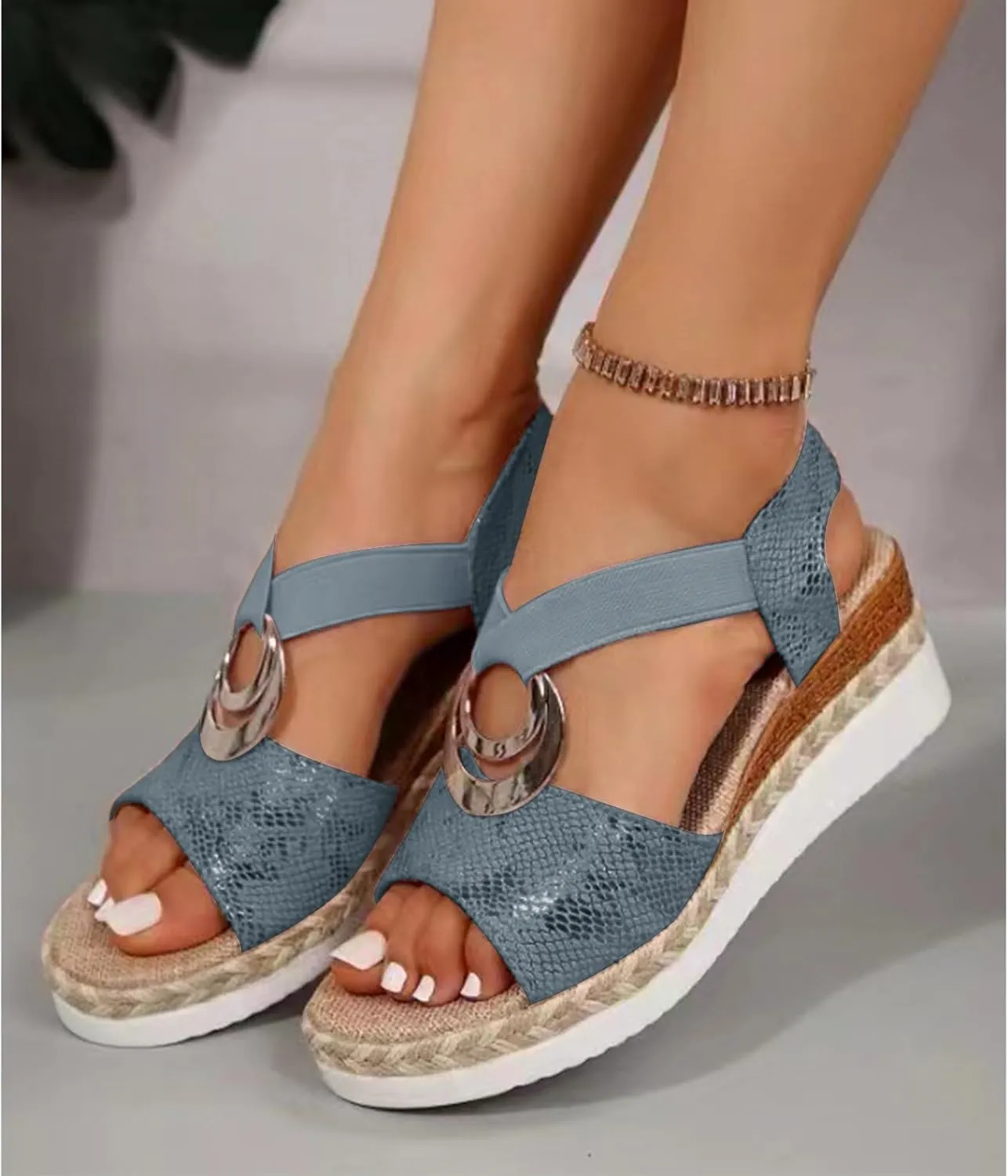 Espadrilles Wedge Sandals for Women Open Toe Platform Sandals Arch Support Orthotic Sandals Ankle Strap Wide Width Arch Support Shoes Beach Walking Sandals