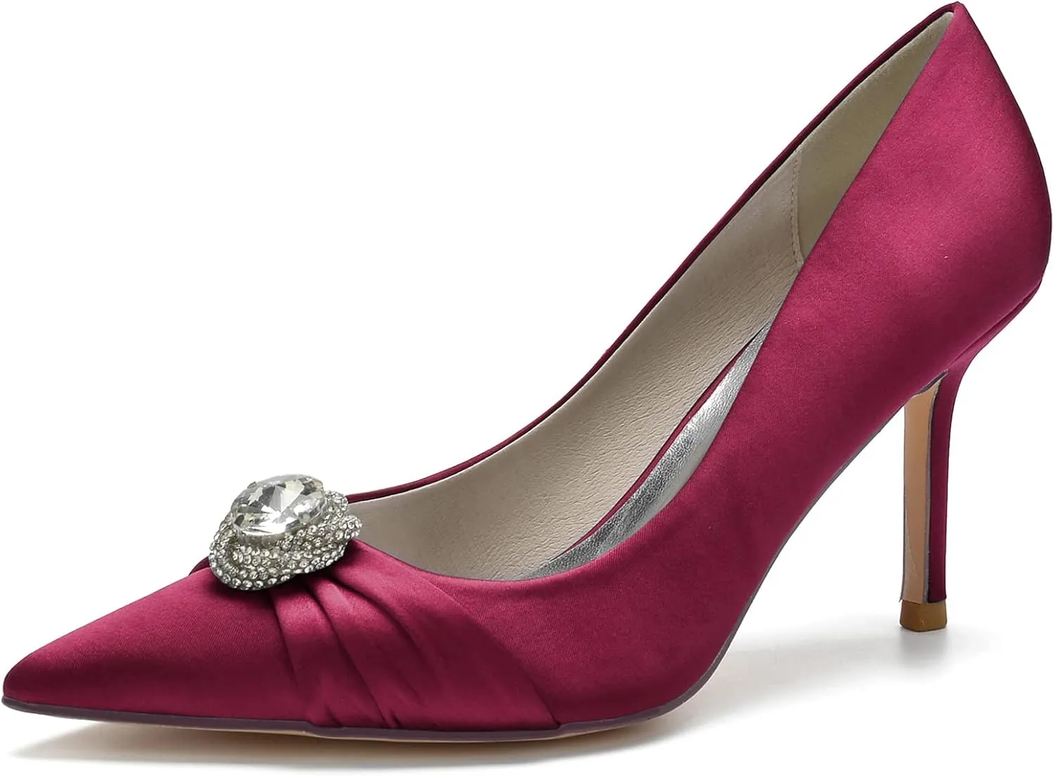 FufoneUS Bridal Shoes Women's Closed Toe Stiletto Bridal Evening Party Wedding Dress Shoes with Crystal,Burgundy,8