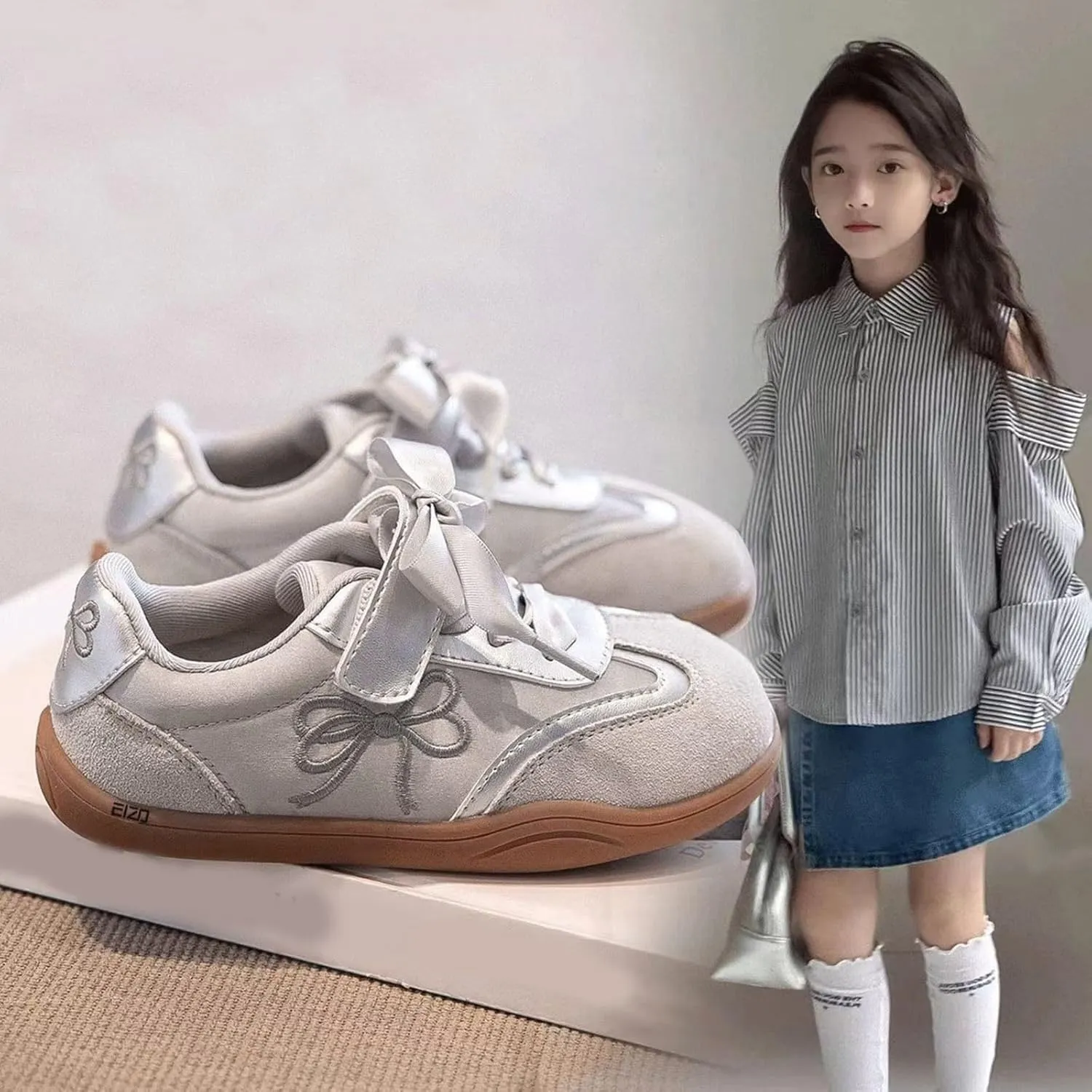 Girls Toddler Casual Sneakers Fashion Bow Walking Shoes Breathable Soft Sole Lightweight Footwear Toddler Girl Sneaker