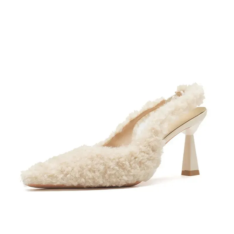 High Heels Hairy High Heels Baotou Back Hollow Fine Heeled High Heeled Single Shoes