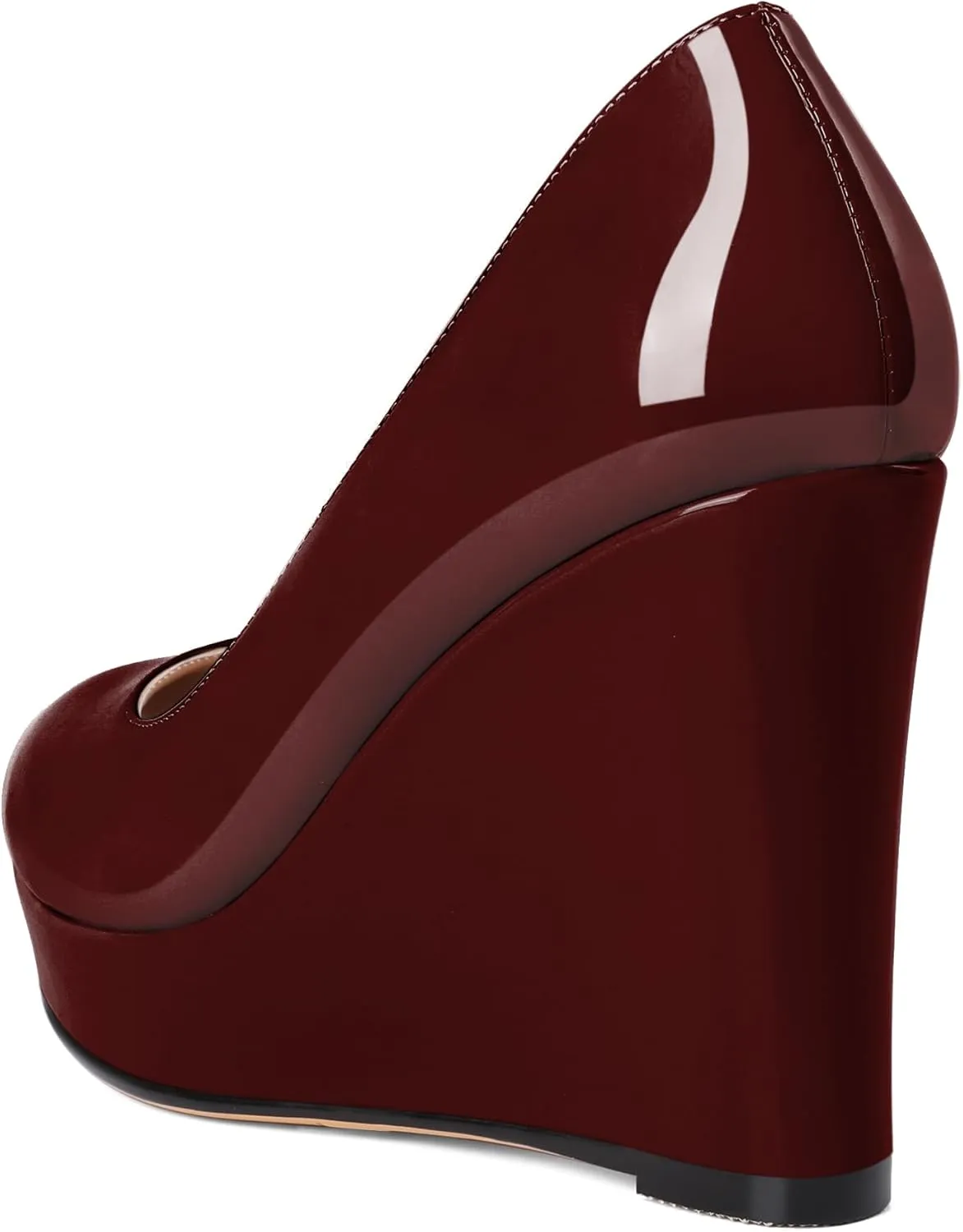 Joseywade Wedge Pumps for Women Platform Heels Round Toe Heels Slip On Wedge High Heels Dress Shoes 4 Inch