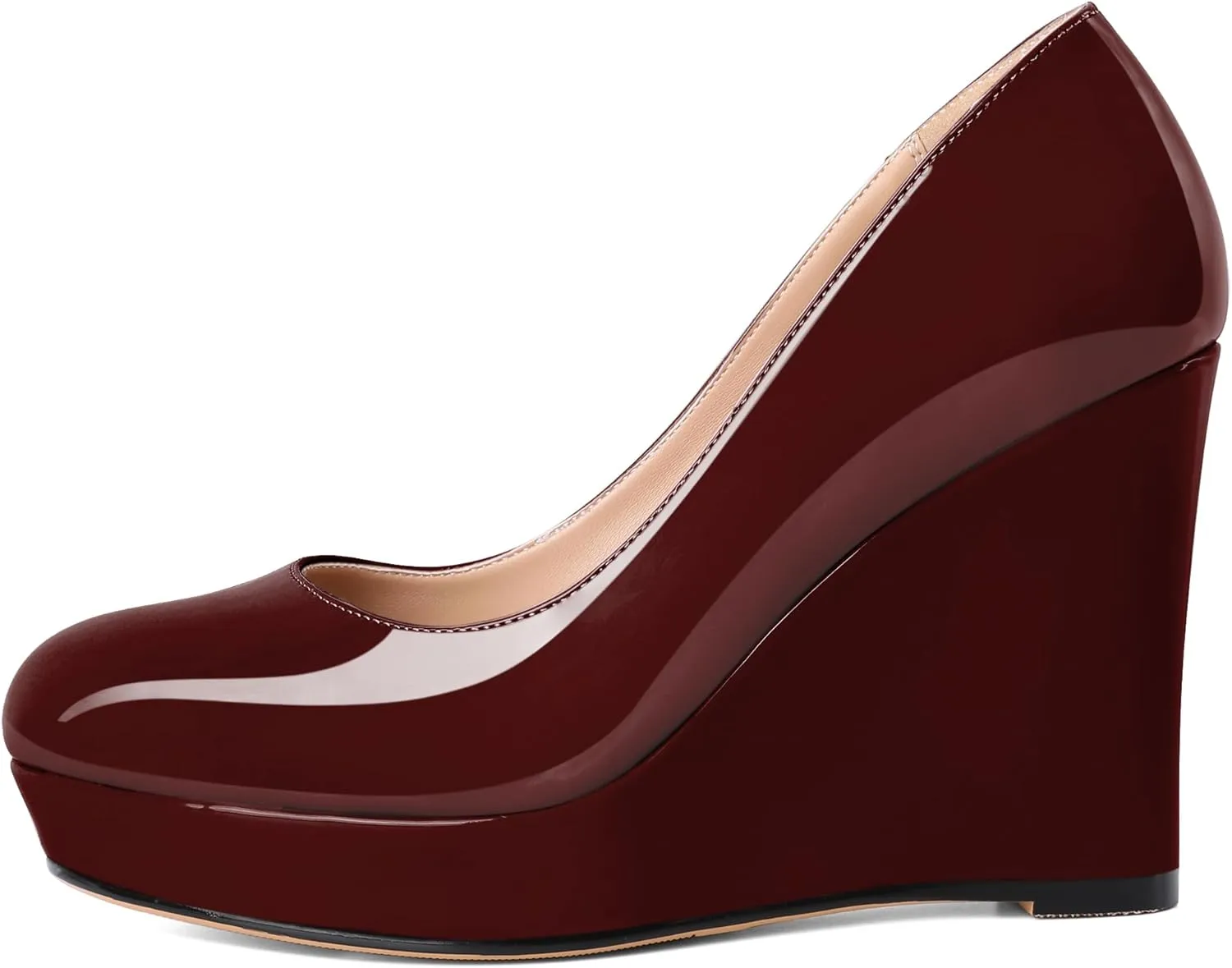 Joseywade Wedge Pumps for Women Platform Heels Round Toe Heels Slip On Wedge High Heels Dress Shoes 4 Inch