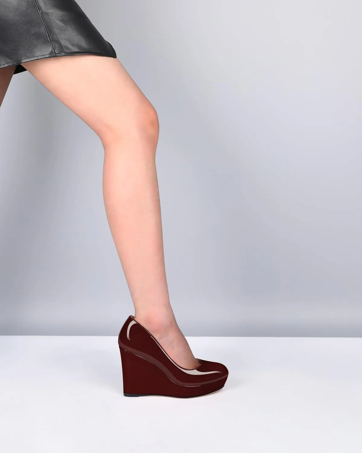 Joseywade Wedge Pumps for Women Platform Heels Round Toe Heels Slip On Wedge High Heels Dress Shoes 4 Inch