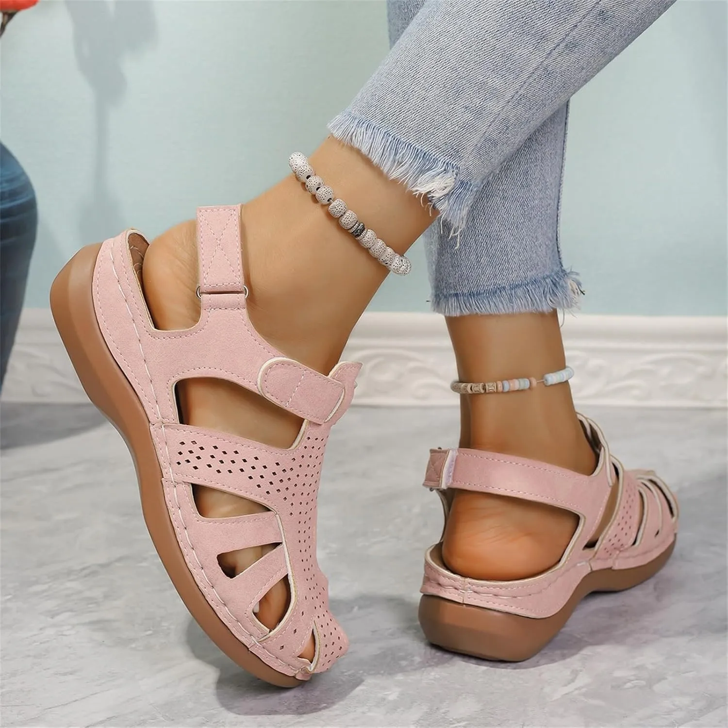 Ladies Large Size Casual Female Slope With New Sandals Female Round Head Hollow Summer Package Head Womens Wedge