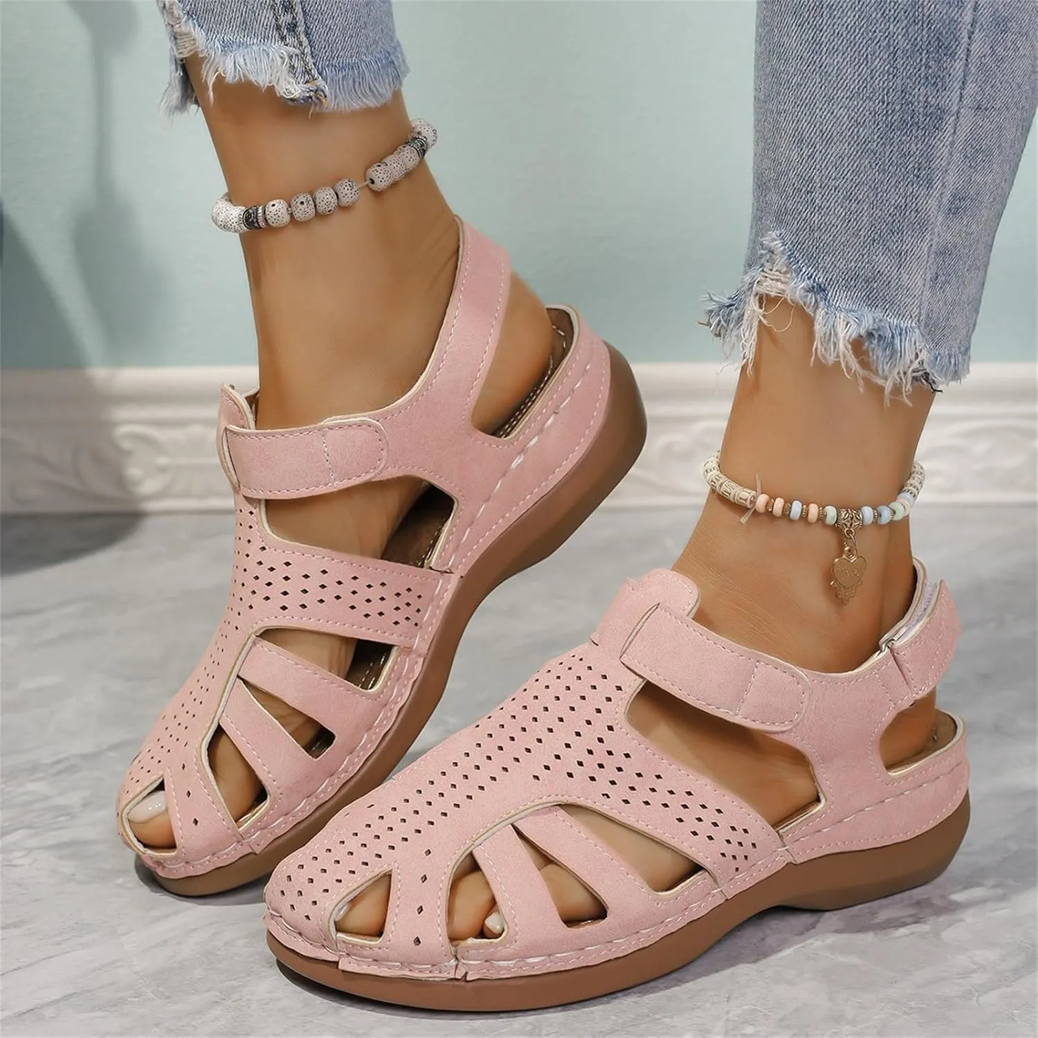 Ladies Large Size Casual Female Slope With New Sandals Female Round Head Hollow Summer Package Head Womens Wedge