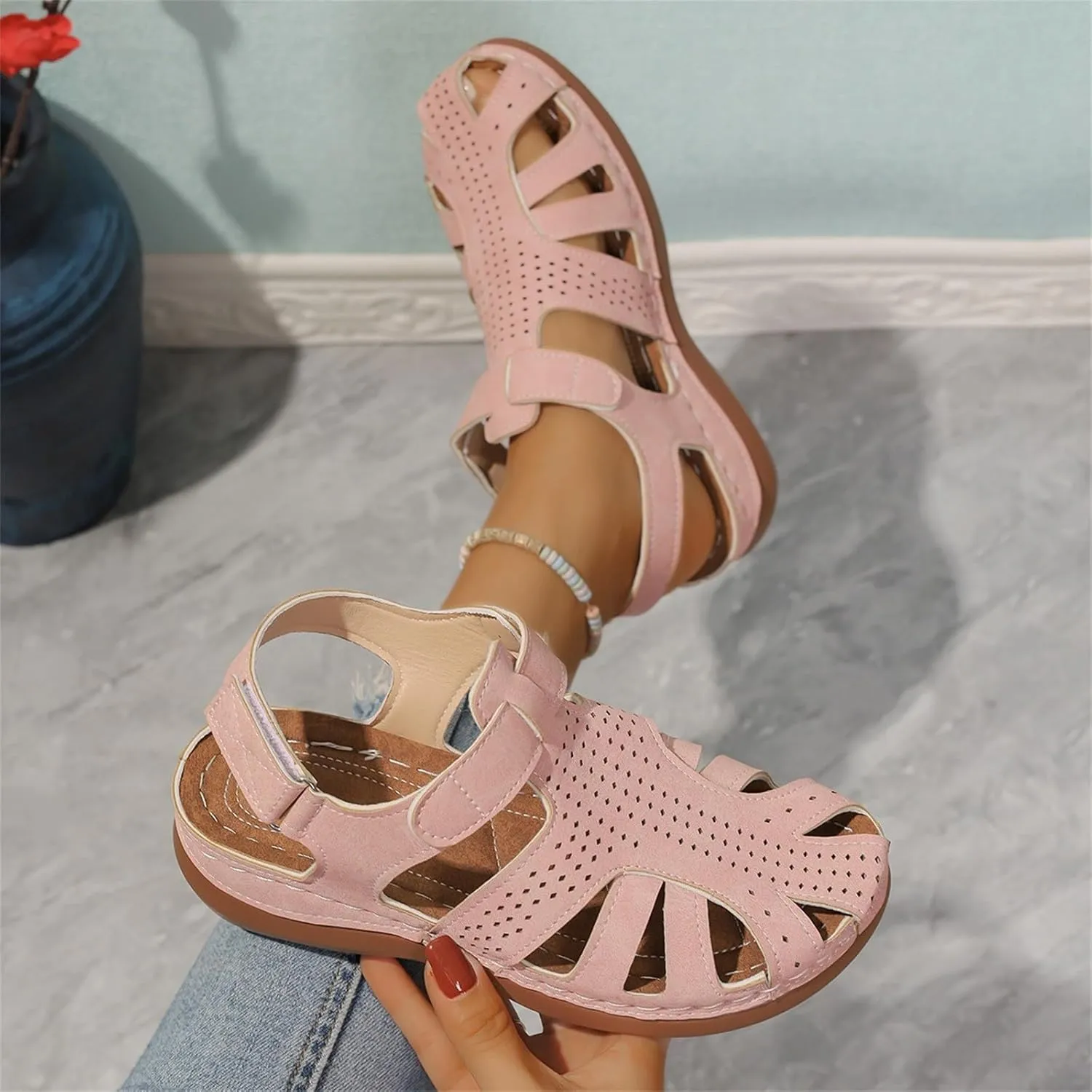 Ladies Large Size Casual Female Slope With New Sandals Female Round Head Hollow Summer Package Head Womens Wedge