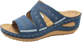 Lausiuoe Orthopedic Dress Sandals For Women Plantar Fasciitis Wedge Heel Slip On Summer Casual Orthotic Slides Flip Flops