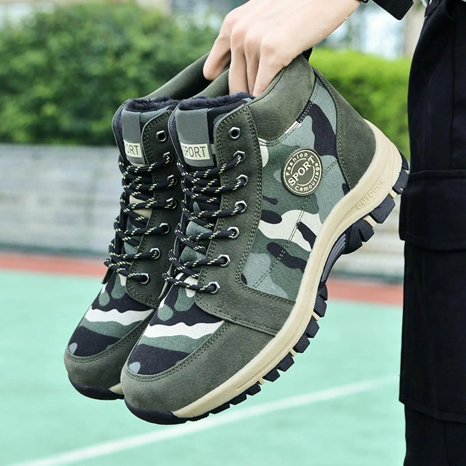 Lightweight Walking Shoes Couples Winter Fashion Winter Camo Green Lace Up Snow Boots Plus Warm Casual Women's