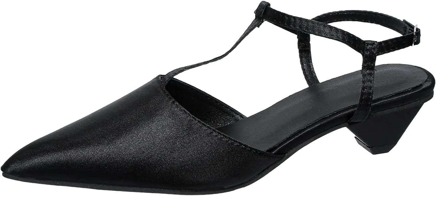 Low Heels for Women Closed Square Toe Heels Slip on Mules Satin Sandals Wedding Party Dance Shoes Casual Summer Pumps