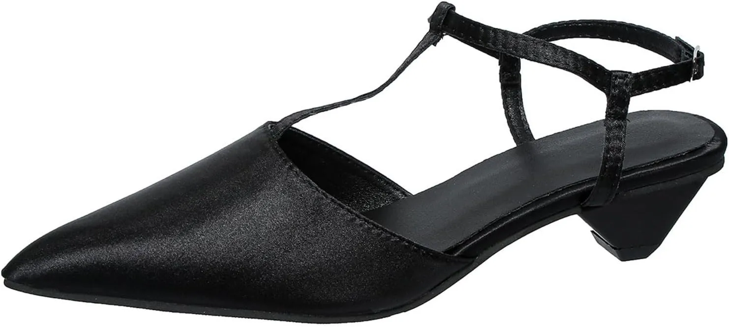 Low Heels for Women Closed Square Toe Heels Slip on Mules Satin Sandals Wedding Party Dance Shoes Casual Summer Pumps