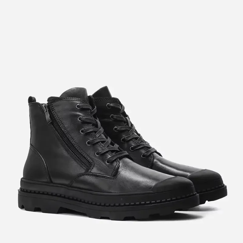 Men's Durable Fleece Vegan Leather Boots with Zipper | Perfect for All Seasons