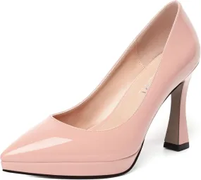 MERRORI Womens Patent Platform Pointed Toe Dating Slip On Dress Shoes Sexy Stiletto High Heel Pumps Shoes 4 Inch