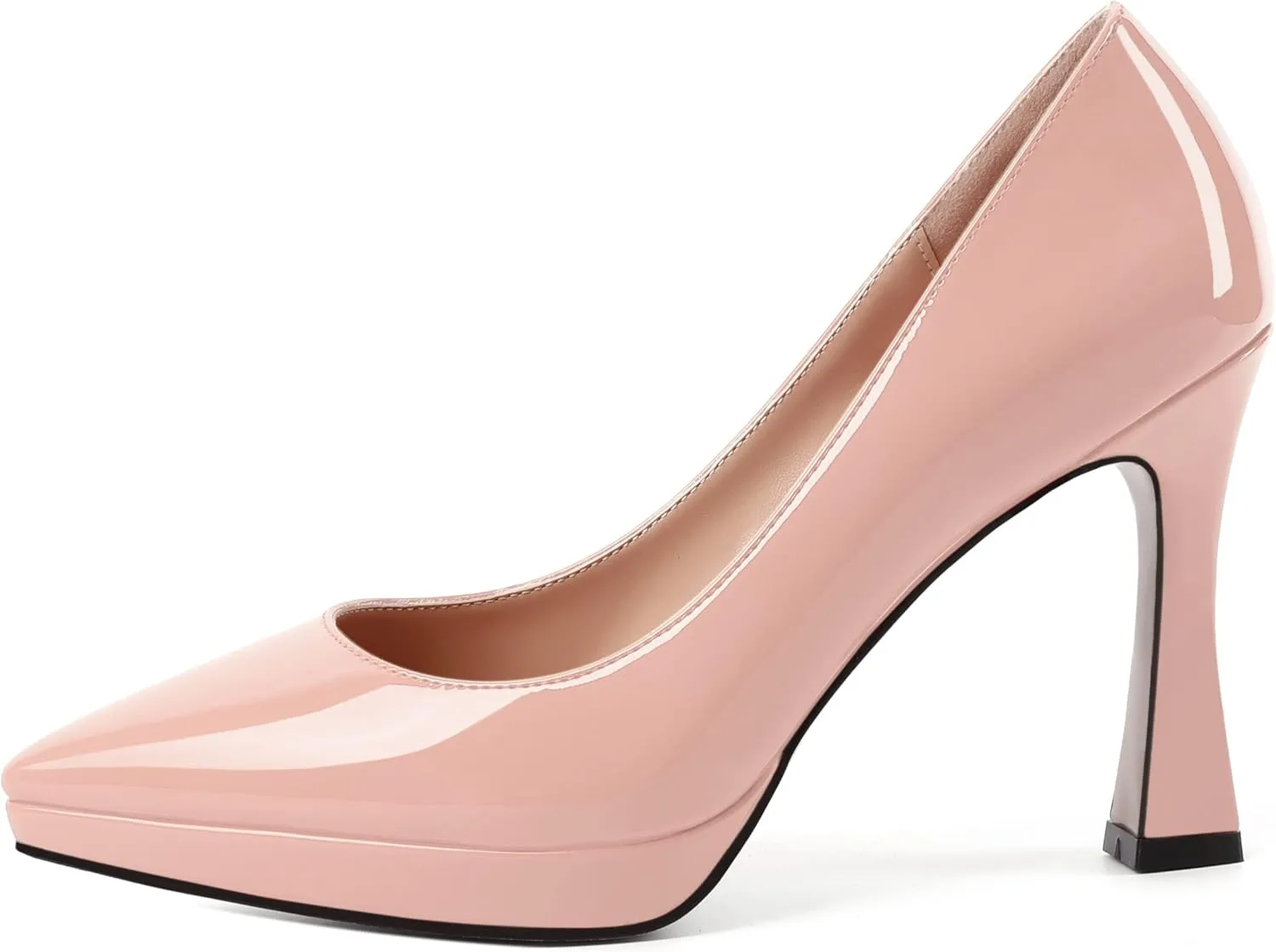 MERRORI Womens Patent Platform Pointed Toe Dating Slip On Dress Shoes Sexy Stiletto High Heel Pumps Shoes 4 Inch