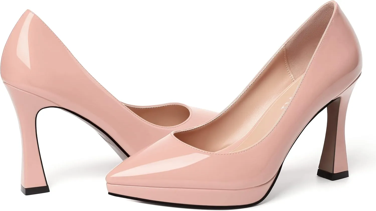 MERRORI Womens Patent Platform Pointed Toe Dating Slip On Dress Shoes Sexy Stiletto High Heel Pumps Shoes 4 Inch
