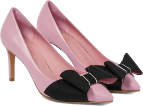 MMOOMMO Women Bow Heels Pumps Stiletto Pointed Toe Slip On 3 Inch Kitten Heel Closed Pointy Toe Sandals Bow-Knot Matte Leather Pull On Toned Dress Shoes Wedding Evening Dance Office Elegant 4-11 M US