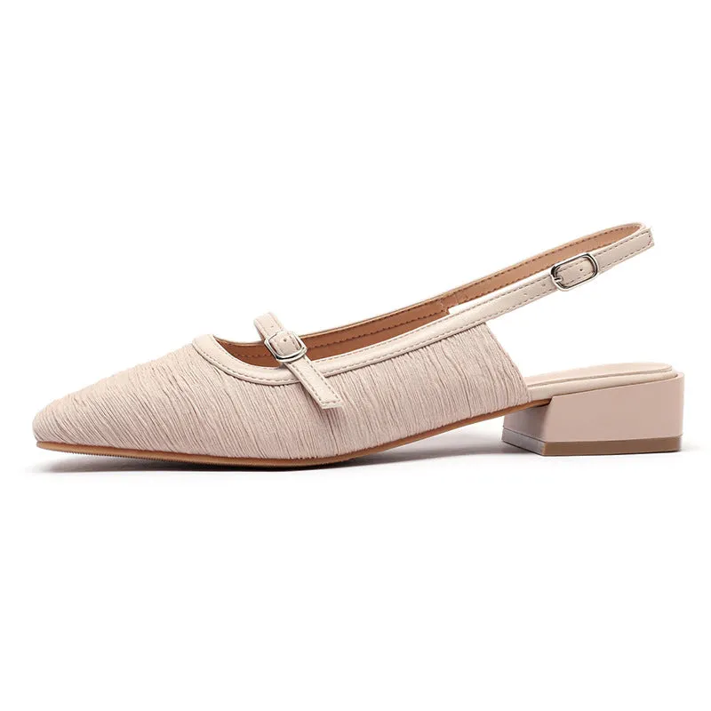 Nude Block Heels Closed Toe Casual Fashionable Spring Leisure Satin