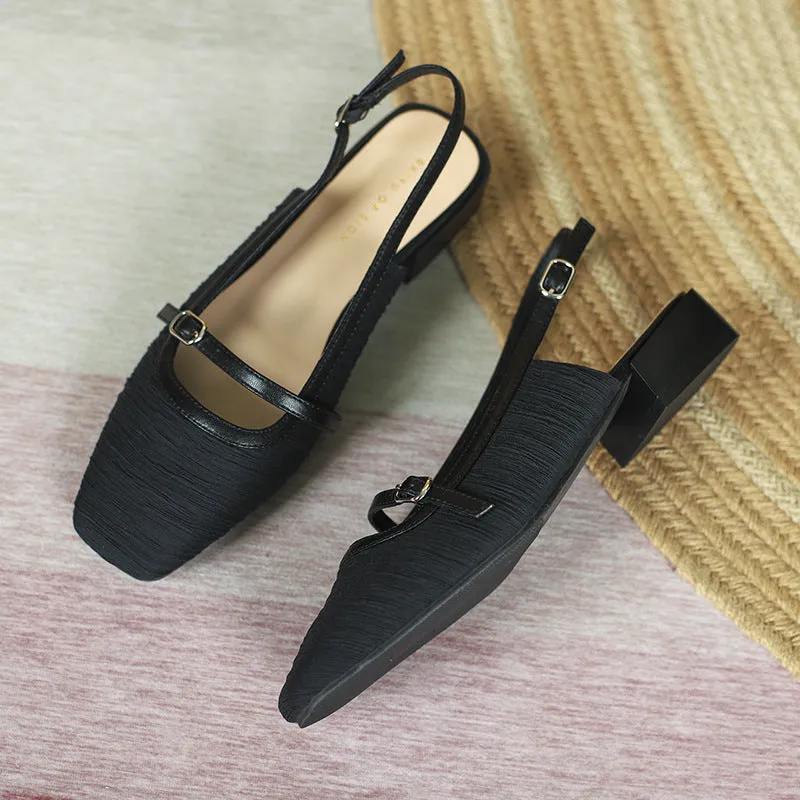 Nude Block Heels Closed Toe Casual Fashionable Spring Leisure Satin