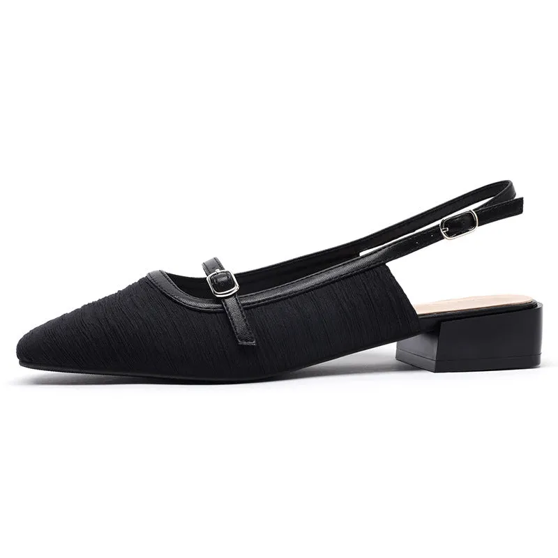 Nude Block Heels Closed Toe Casual Fashionable Spring Leisure Satin