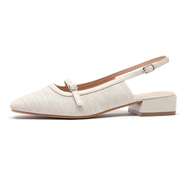 Nude Block Heels Closed Toe Casual Fashionable Spring Leisure Satin