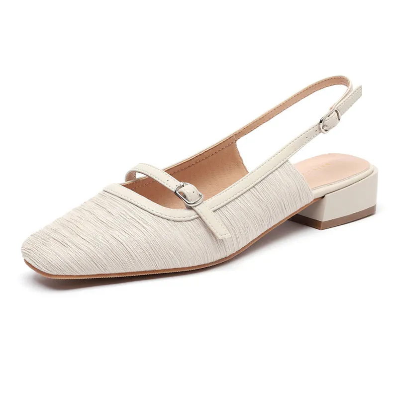 Nude Block Heels Closed Toe Casual Fashionable Spring Leisure Satin