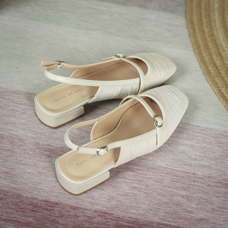 Nude Block Heels Closed Toe Casual Fashionable Spring Leisure Satin