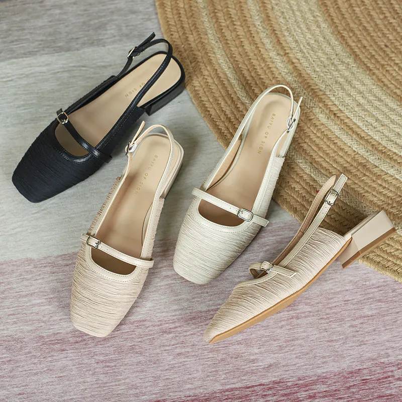 Nude Block Heels Closed Toe Casual Fashionable Spring Leisure Satin