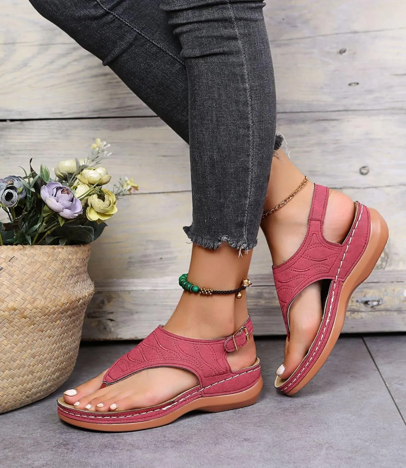 Orthopedic Sandals for Women Comfortable Dressy Arch Support Thong T-Strap Sandals Summer Vintage Slip On Flip Flops Casual Orthotic Breathable Sandal