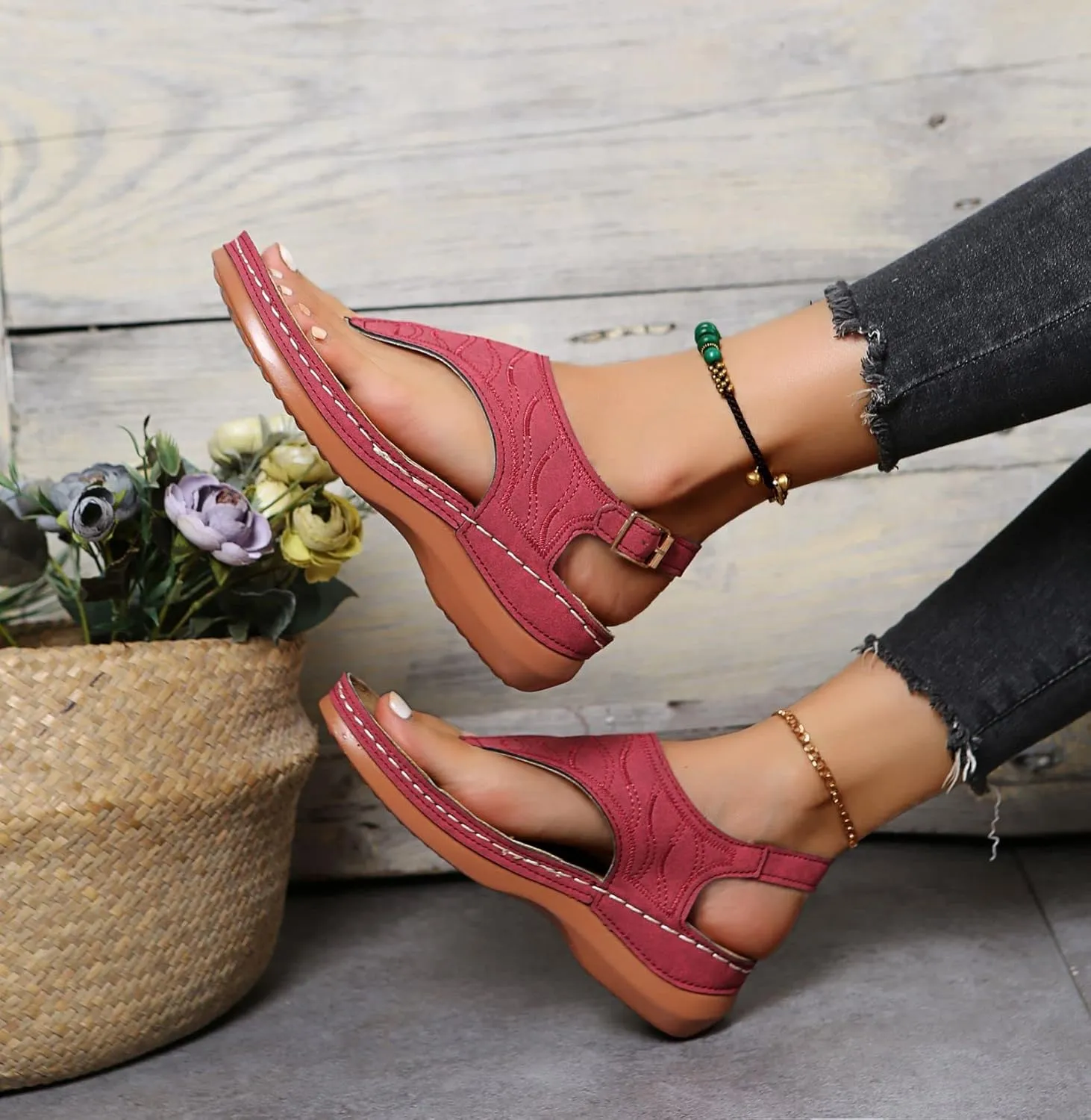 Orthopedic Sandals for Women Comfortable Dressy Arch Support Thong T-Strap Sandals Summer Vintage Slip On Flip Flops Casual Orthotic Breathable Sandal
