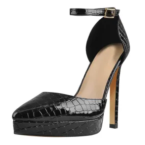 Patent Leather Buckle Strap Thin Heel Shoes