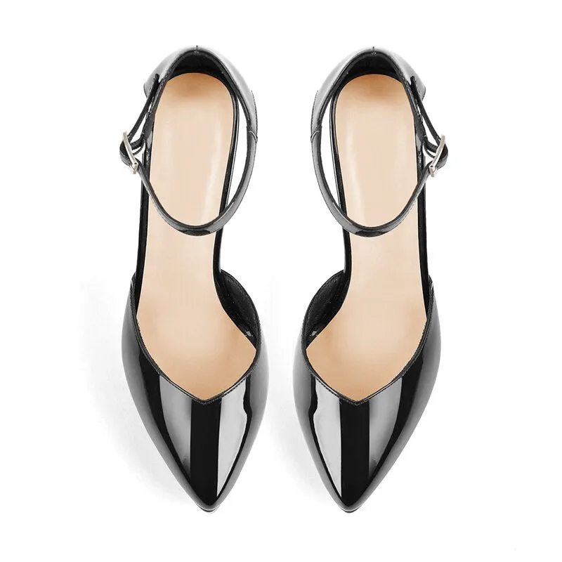 Patent Leather Buckle Strap Thin Heel Shoes