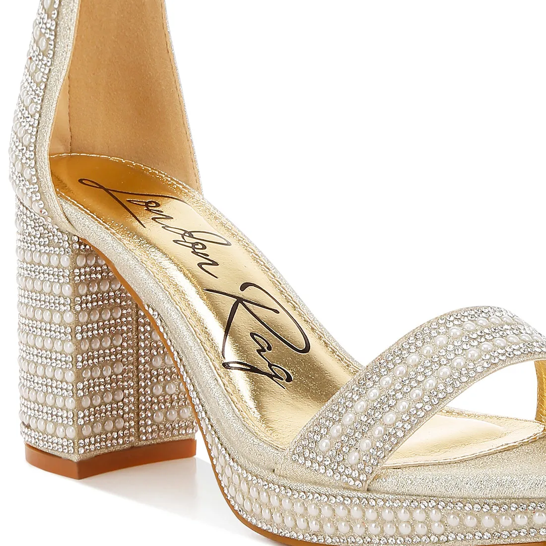 Rhinestones And Pearl Embellished Sandals