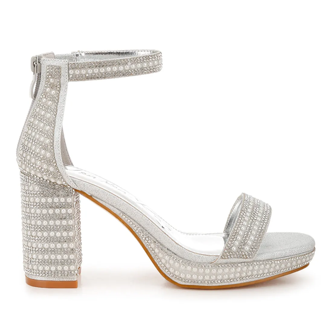 Rhinestones And Pearl Embellished Sandals