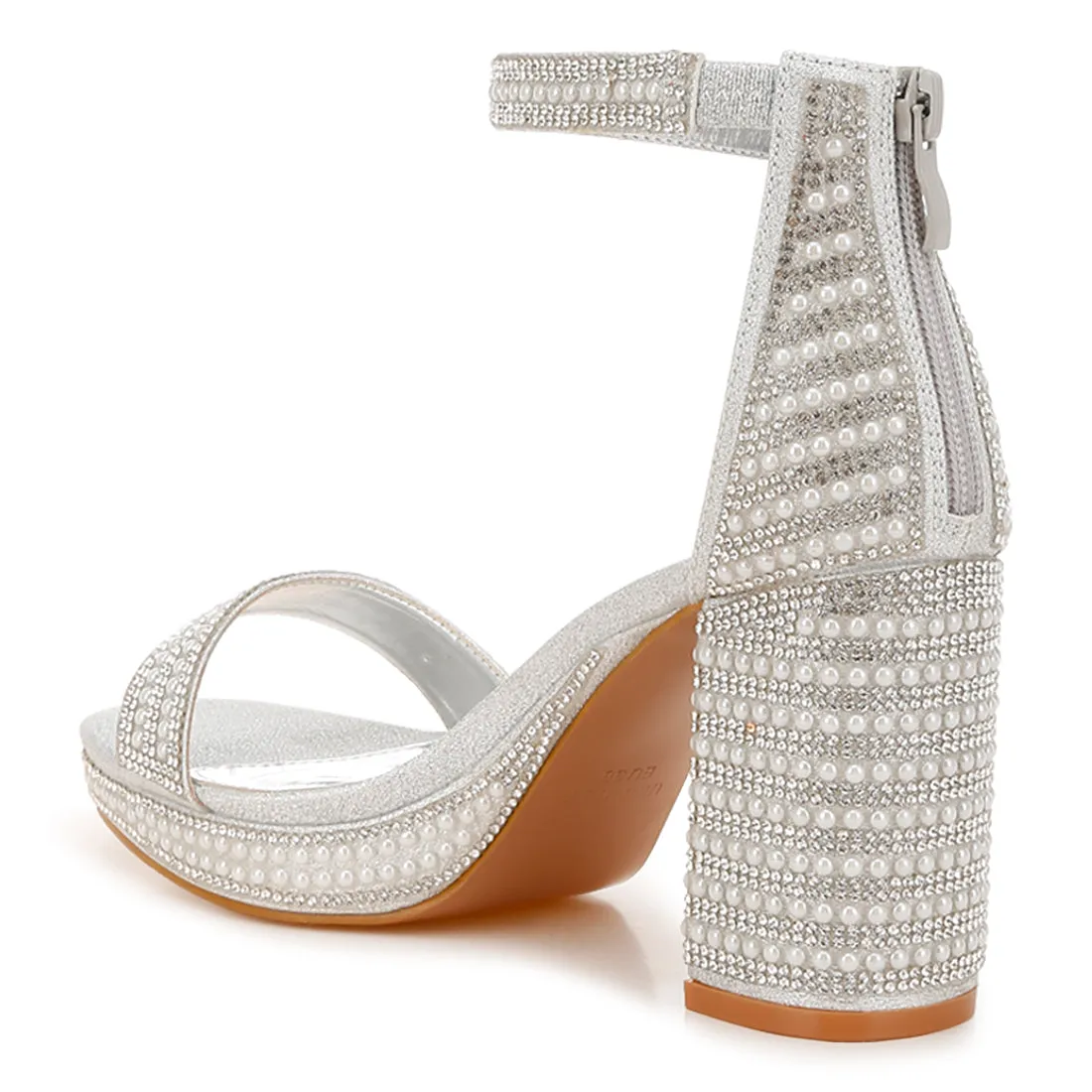 Rhinestones And Pearl Embellished Sandals