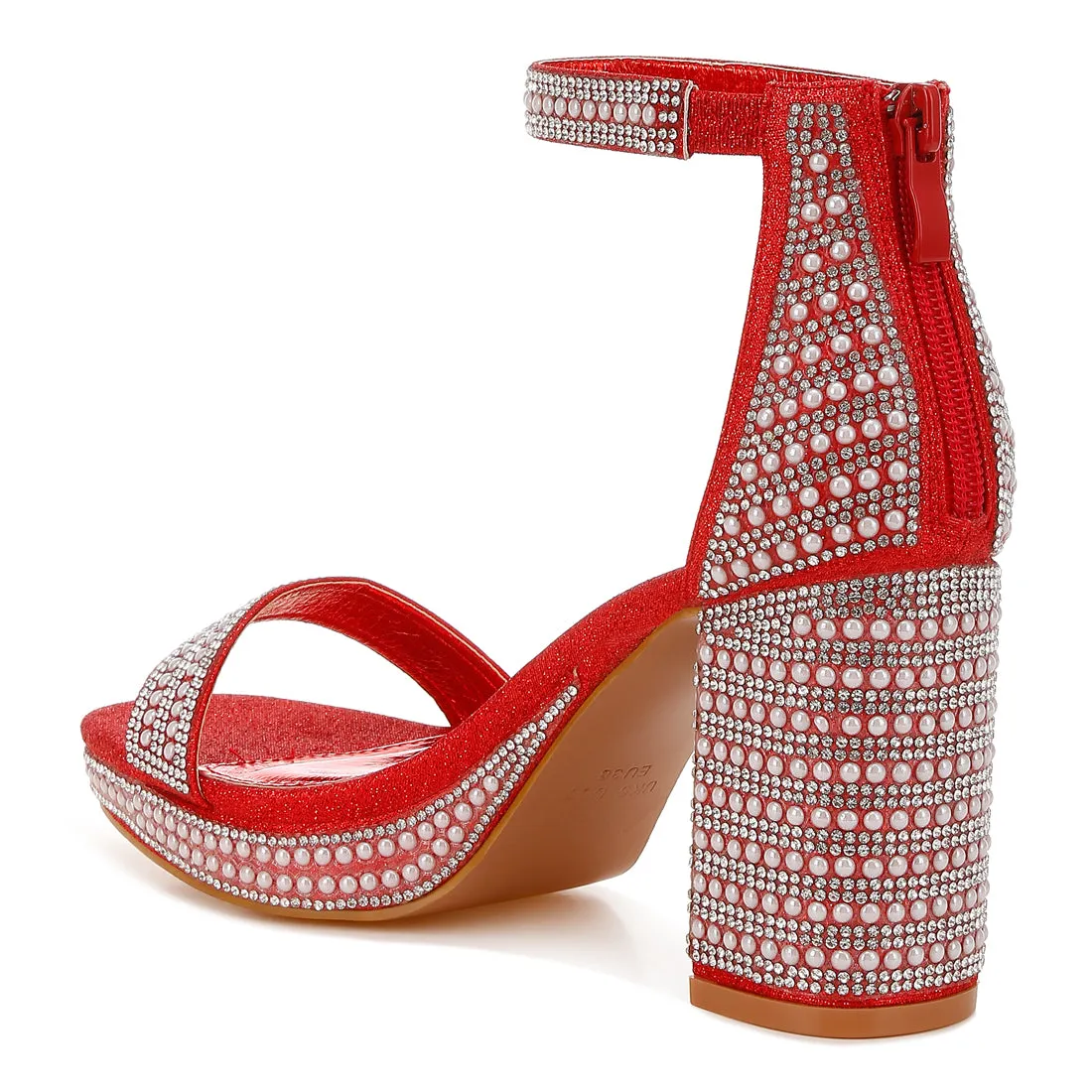Rhinestones And Pearl Embellished Sandals