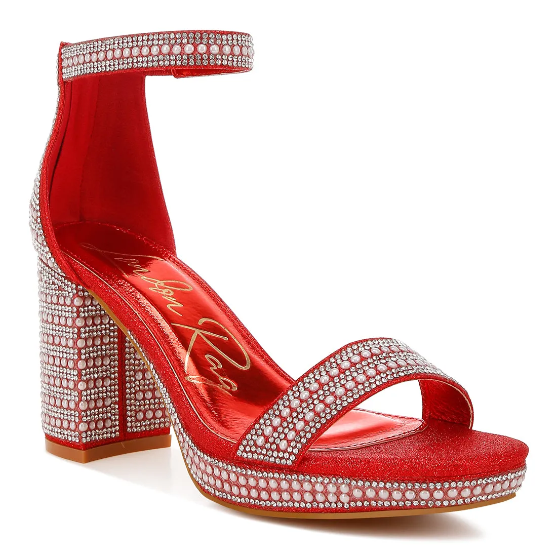Rhinestones And Pearl Embellished Sandals