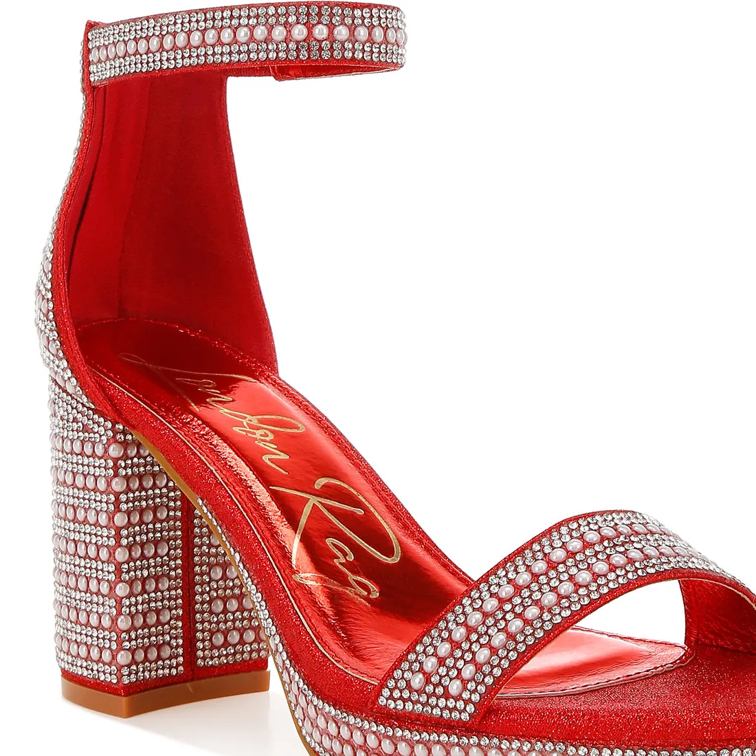 Rhinestones And Pearl Embellished Sandals