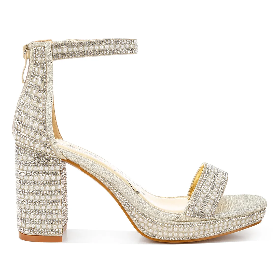 Rhinestones And Pearl Embellished Sandals