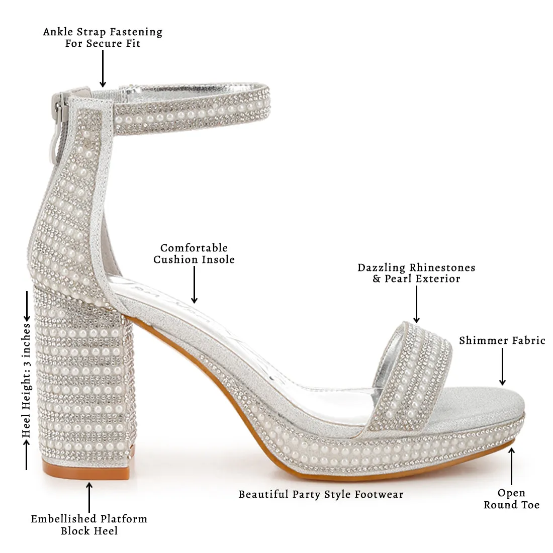 Rhinestones And Pearl Embellished Sandals