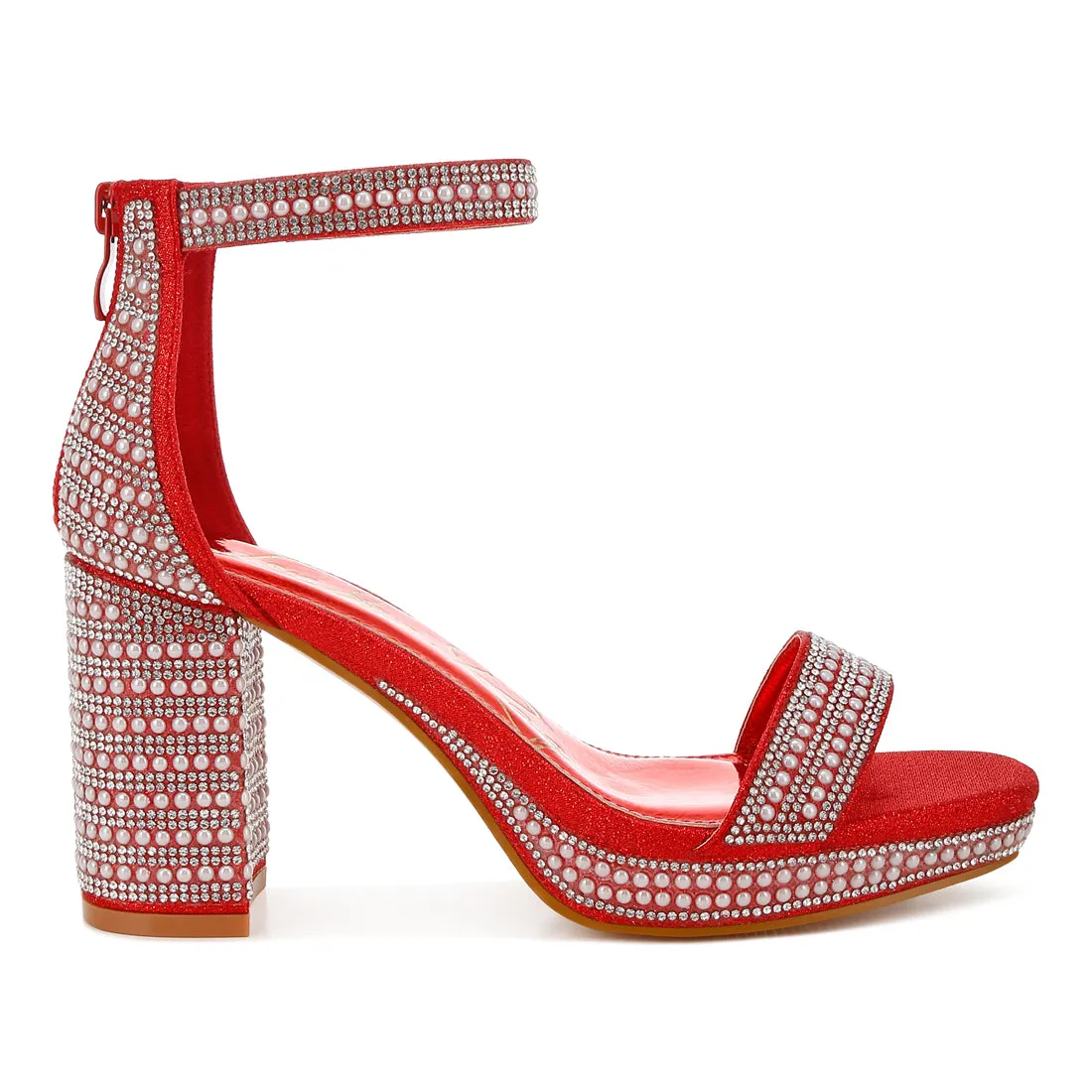 Rhinestones And Pearl Embellished Sandals