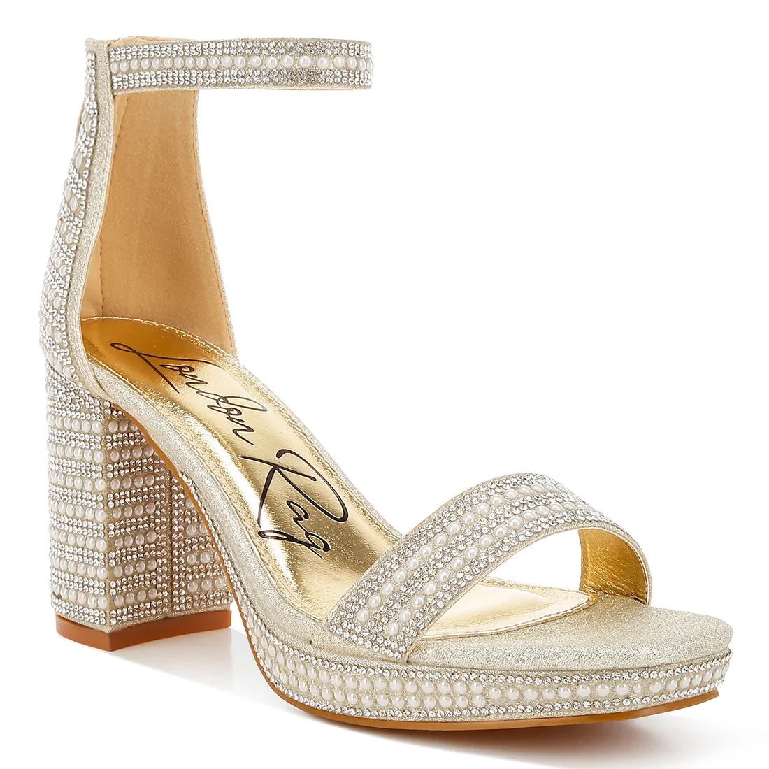Rhinestones And Pearl Embellished Sandals