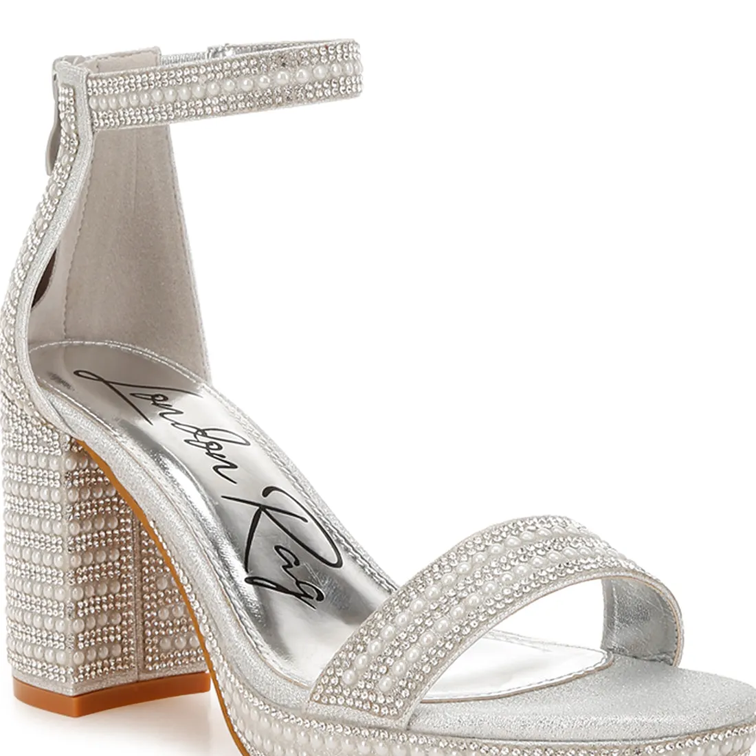 Rhinestones And Pearl Embellished Sandals