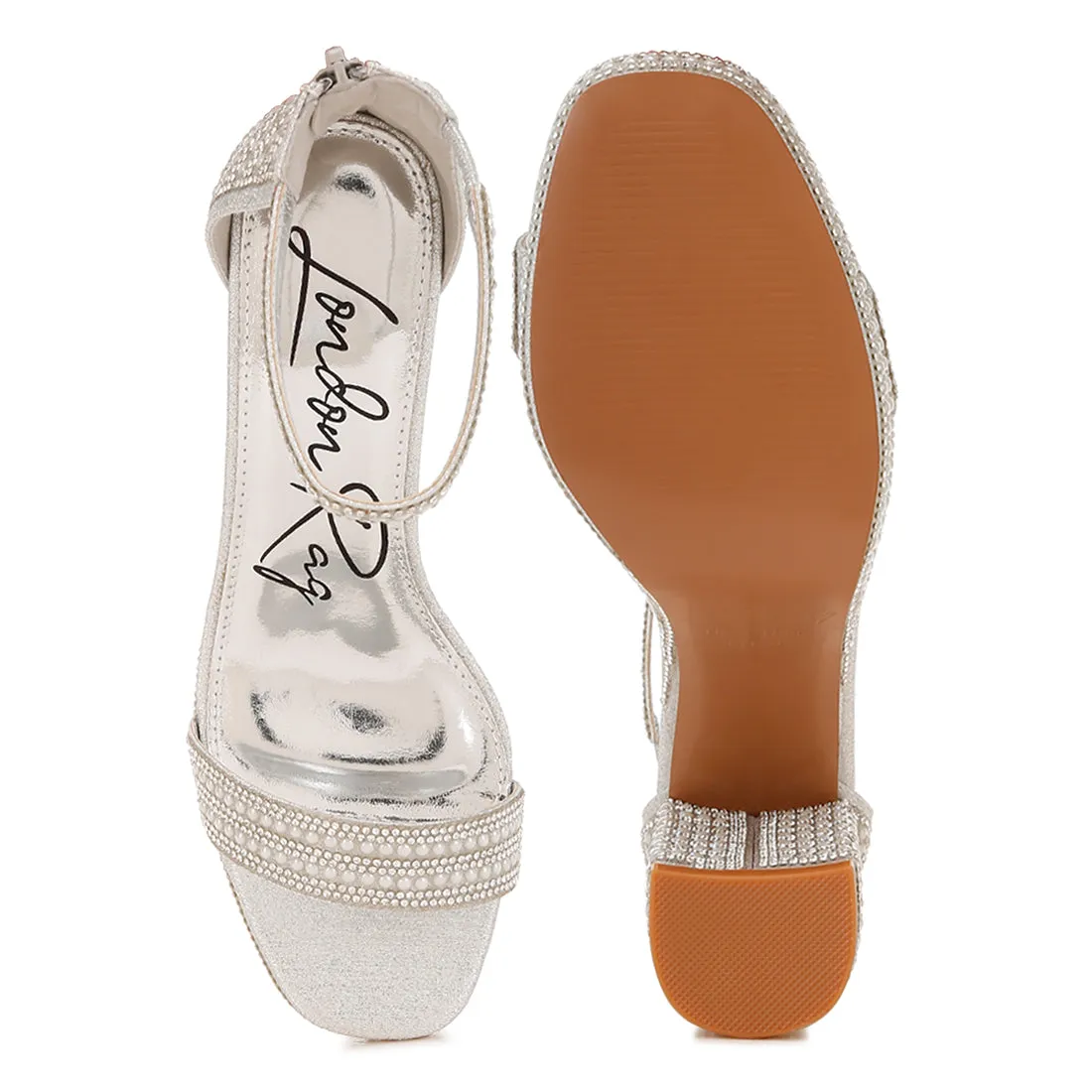 Rhinestones And Pearl Embellished Sandals