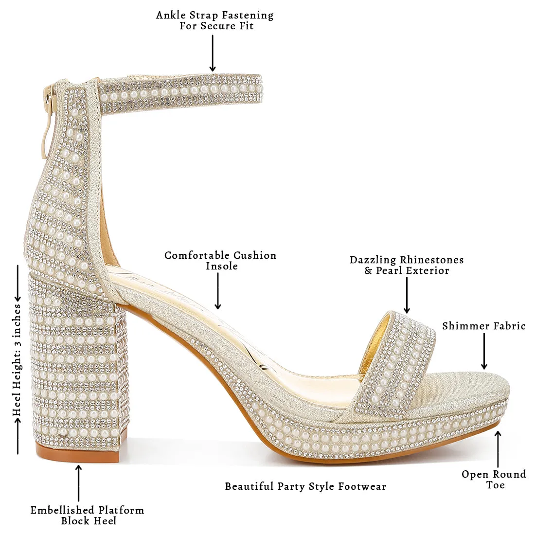 Rhinestones And Pearl Embellished Sandals