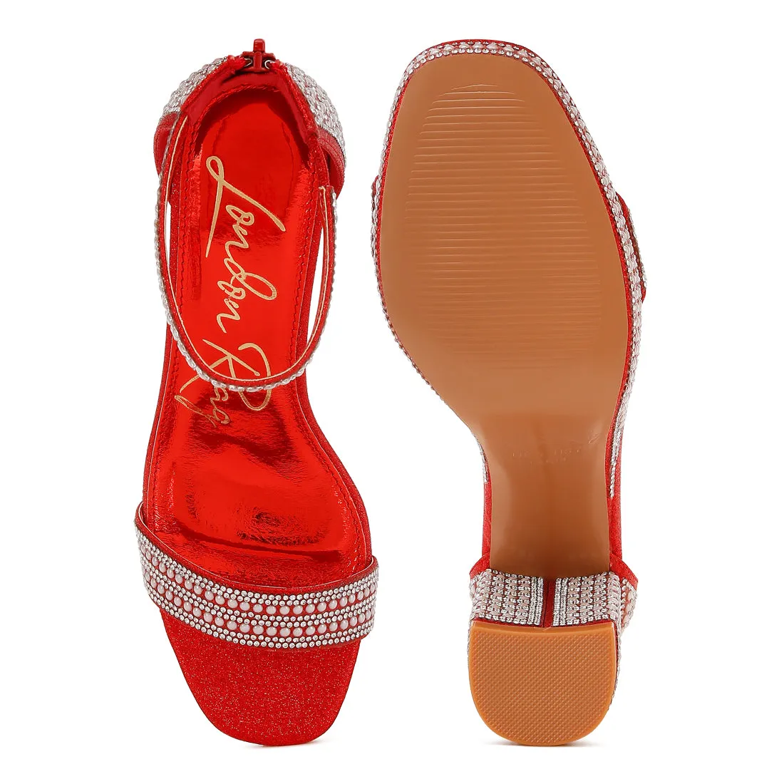 Rhinestones And Pearl Embellished Sandals