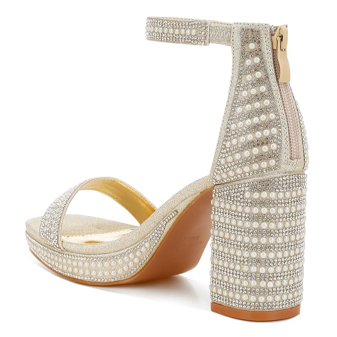 Rhinestones And Pearl Embellished Sandals